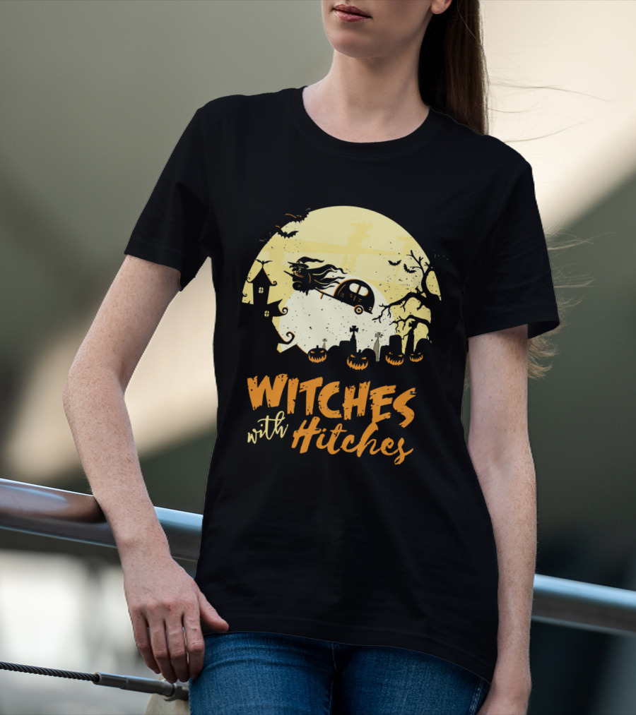 Witches With Hitches Moonlit Halloween Scene T-Shirt