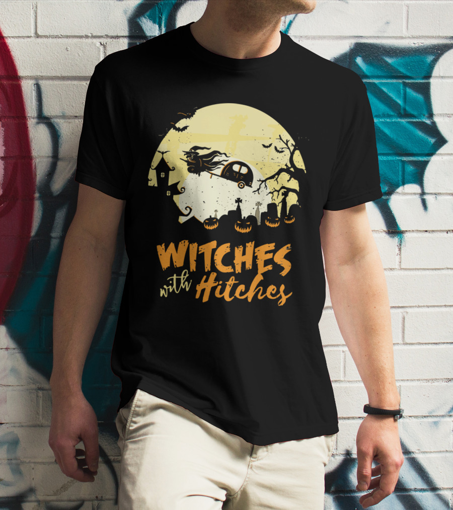 Witches With Hitches Moonlit Halloween Scene T-Shirt