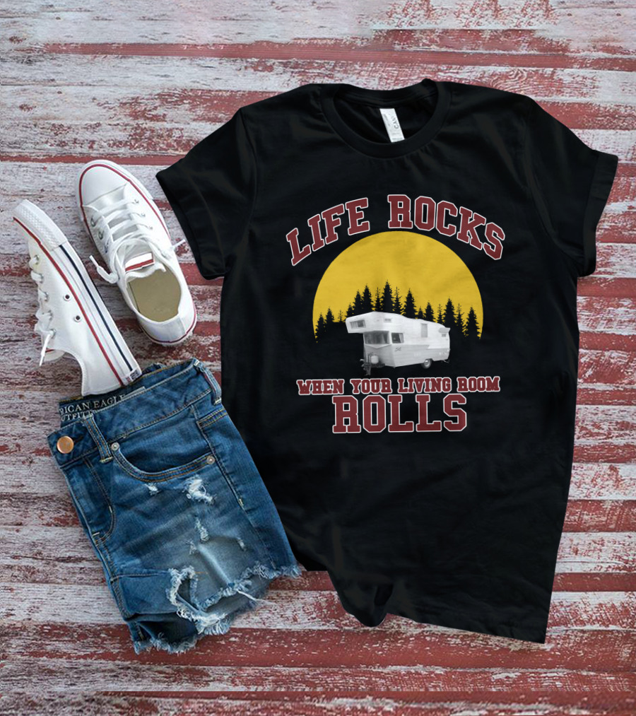 Life Rocks When Your Living Room Rolls Vintage Camper Retro Sunset T-Shirt