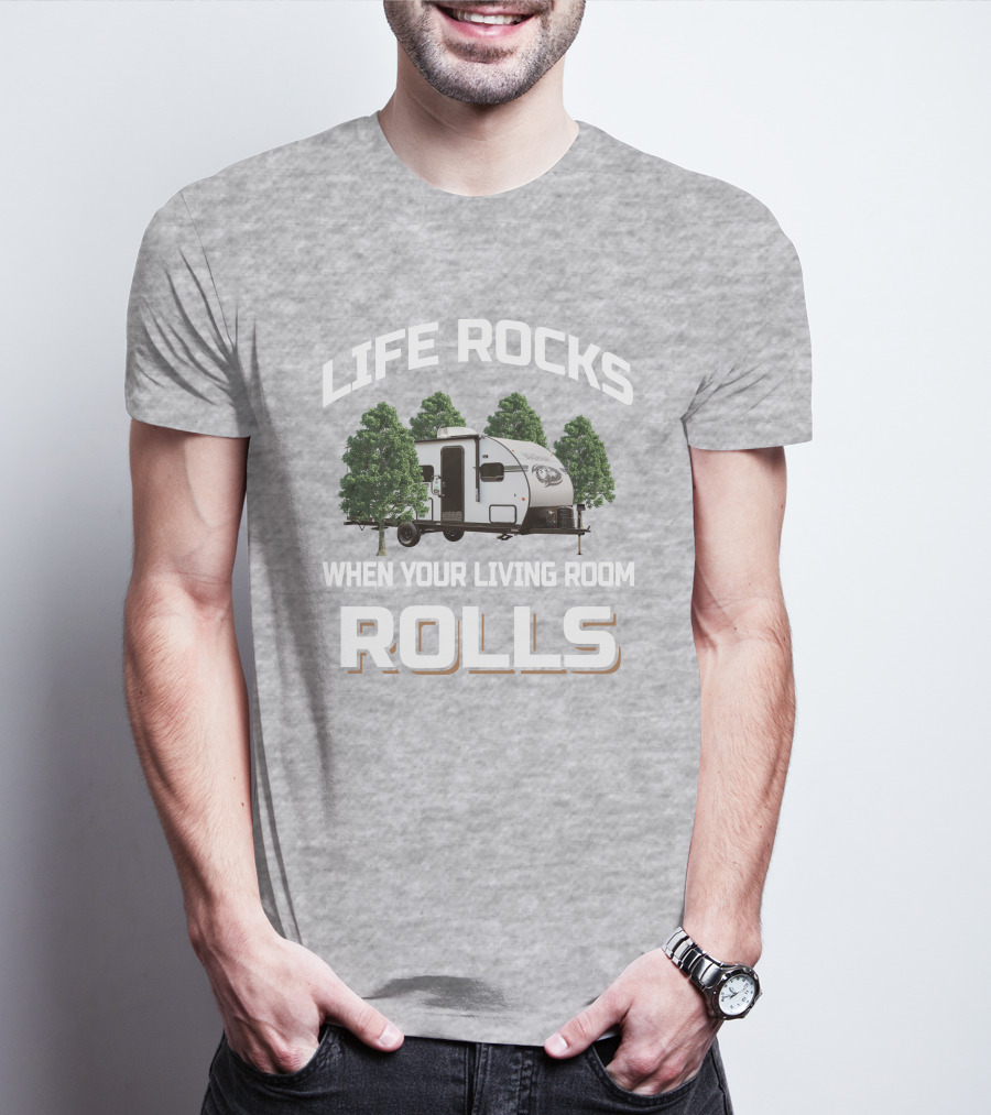 Life Rocks When Your Living Room Rolls Camper Wolf Pup Black Label T-Shirt