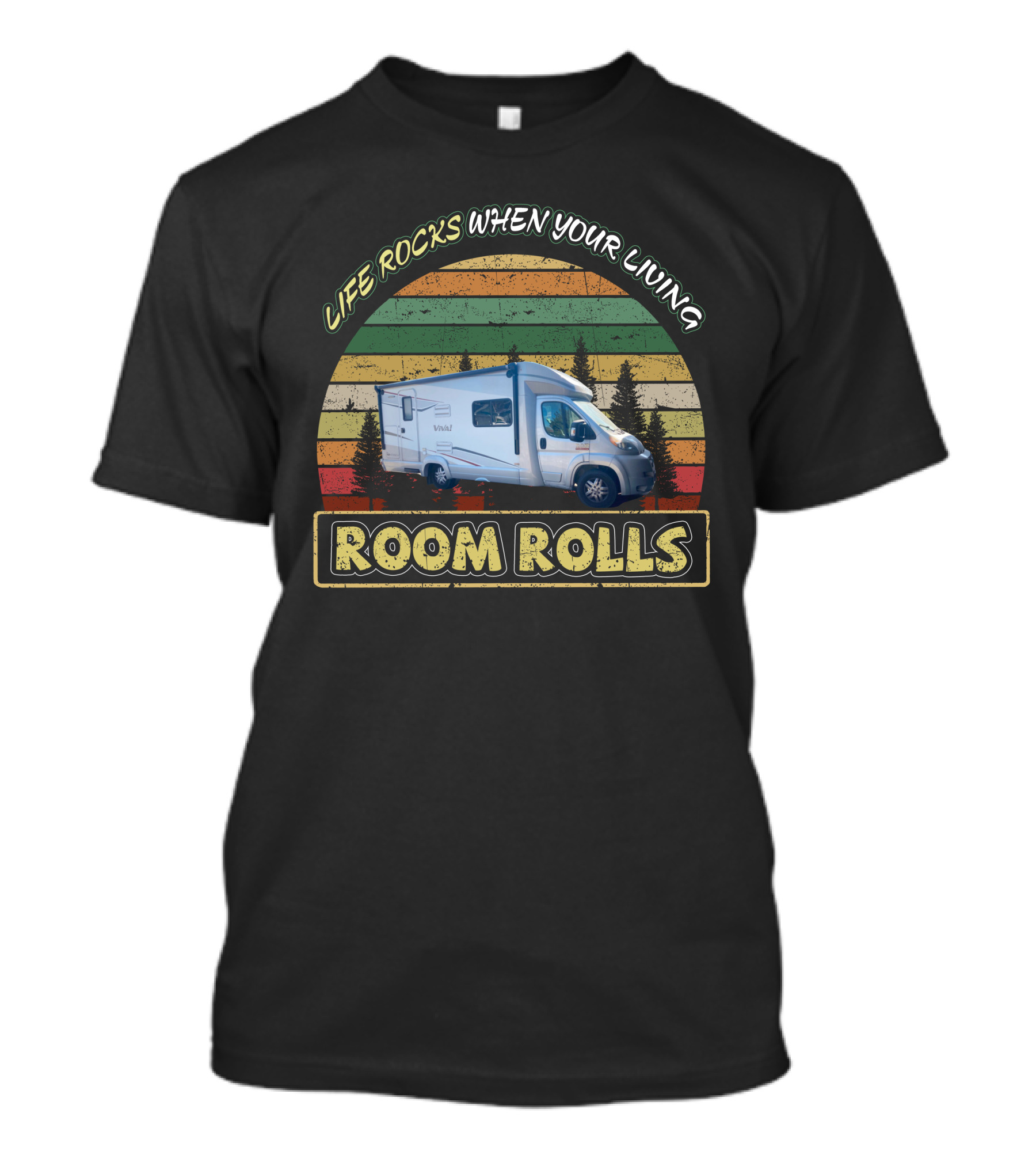 Life Rocks When Your Living Room Rolls Itasca Viva Camper Retro Stripe T-Shirt