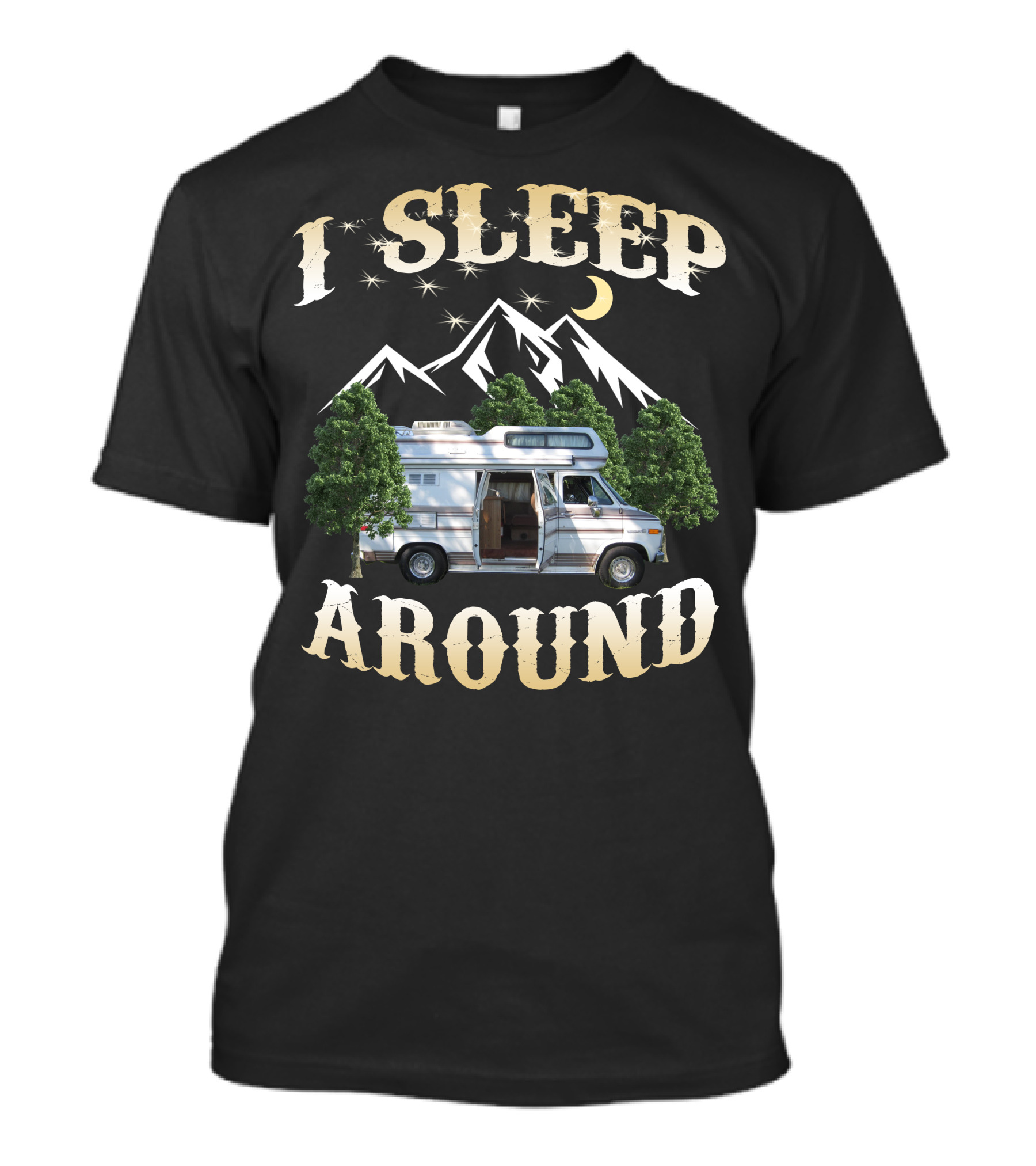 I SLEEP AROUND Dodge Van Night Mountain Adventure T-Shirt
