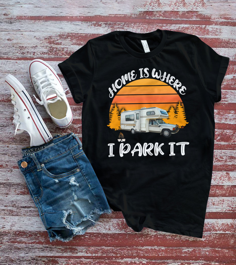 Home Is Where I Park It Toyota Dolphin Camper Sunset Scene T-Shirt