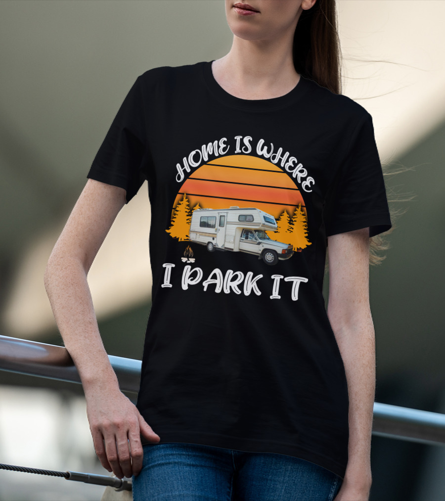 Home Is Where I Park It Toyota Dolphin Camper Sunset Scene T-Shirt