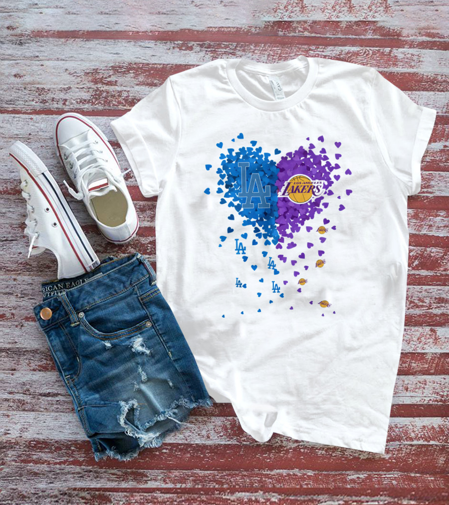 Los Angeles Lakers And LA Dodgers Heart T-Shirt