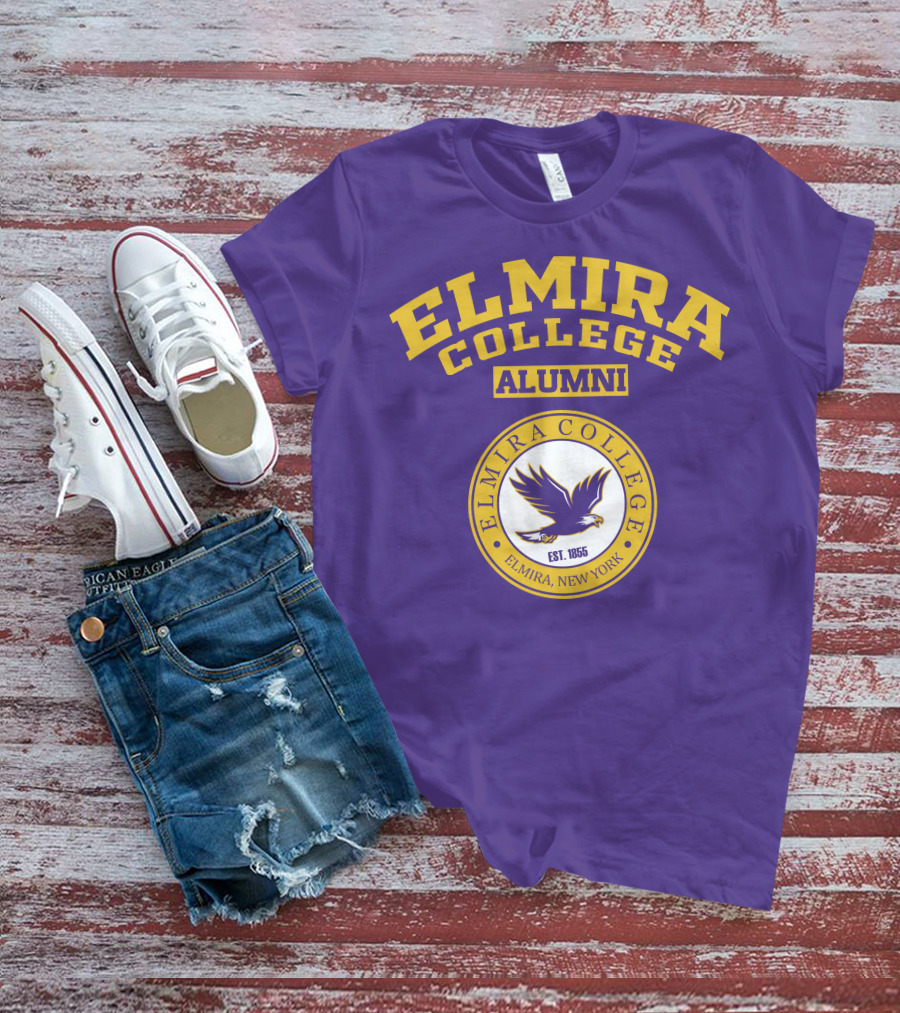 Elmira College Alumni Est. 1855 Purple And Gold Logo With Eagle Emblem T-Shirt