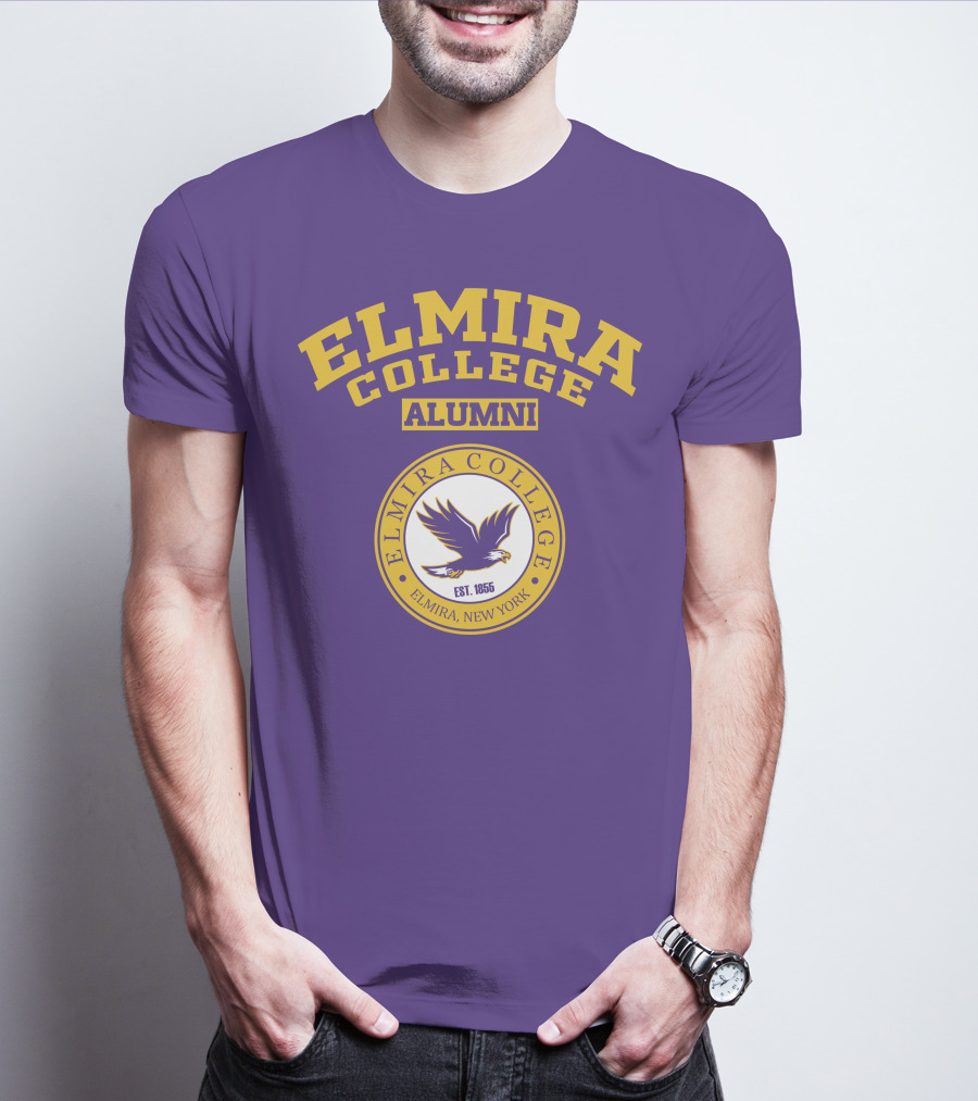 Elmira College Alumni Est. 1855 Purple And Gold Logo With Eagle Emblem T-Shirt