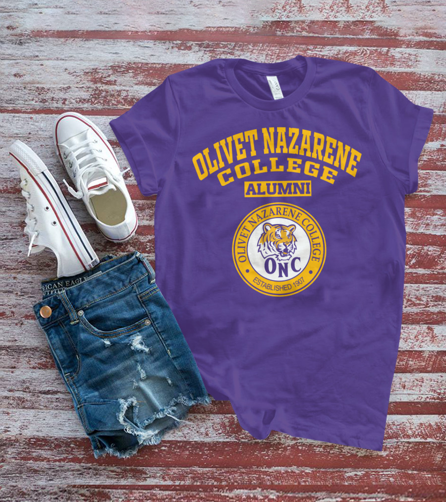 Olivet Nazarene College Alumni Tiger ONC Established 1907 Purple Yellow T-Shirt