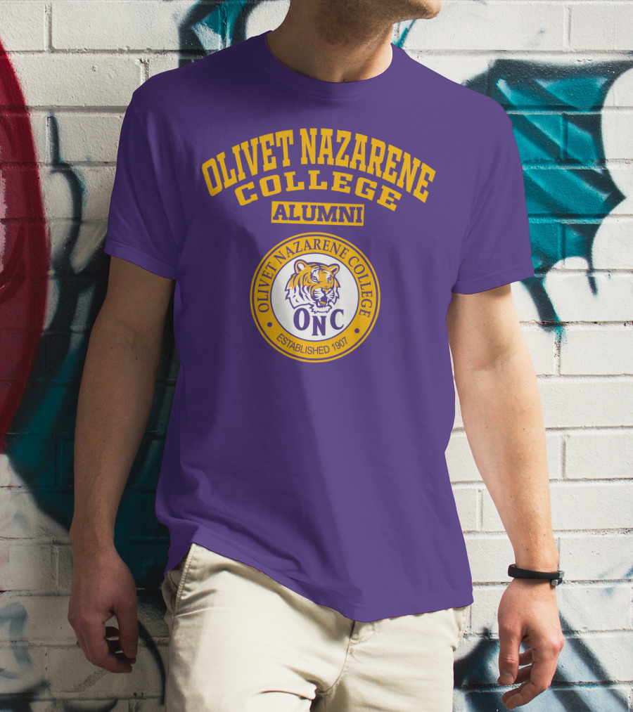 Olivet Nazarene College Alumni Tiger ONC Established 1907 Purple Yellow T-Shirt