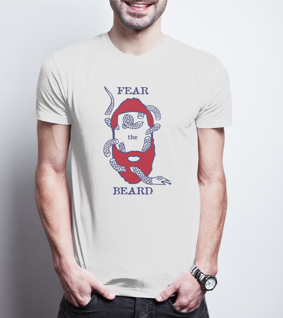 Fear The Beard Snake Pattern Red And Blue T-Shirt