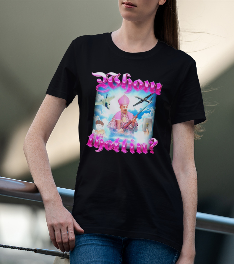 Whom Thottin Priest Holding Rifle With Airplanes And Clouds T-Shirt