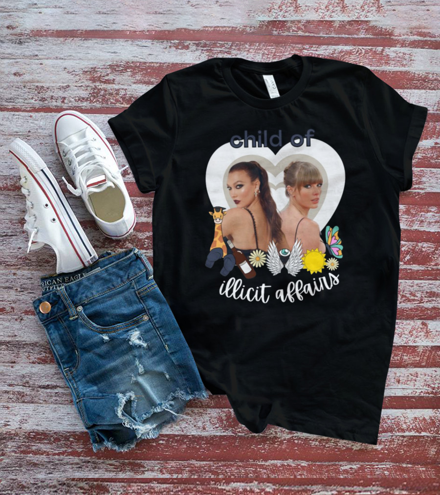 Child Of Illicit Affairs Heart Frame Butterfly Wings Flowers Giraffe And Wine Bottle T-Shirt