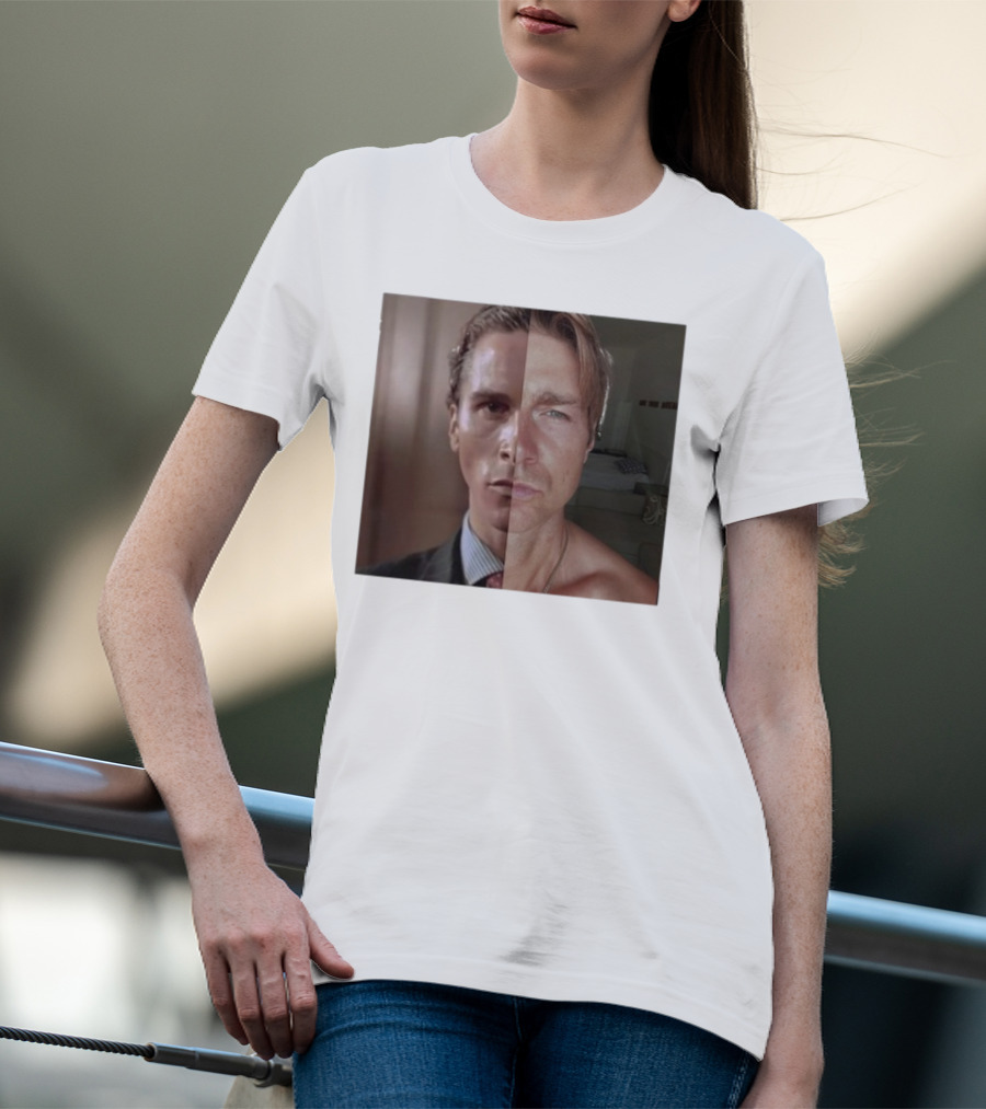 Jeremy Fragrance Compared With Young Christian Bale Face Split Room Background T-Shirt