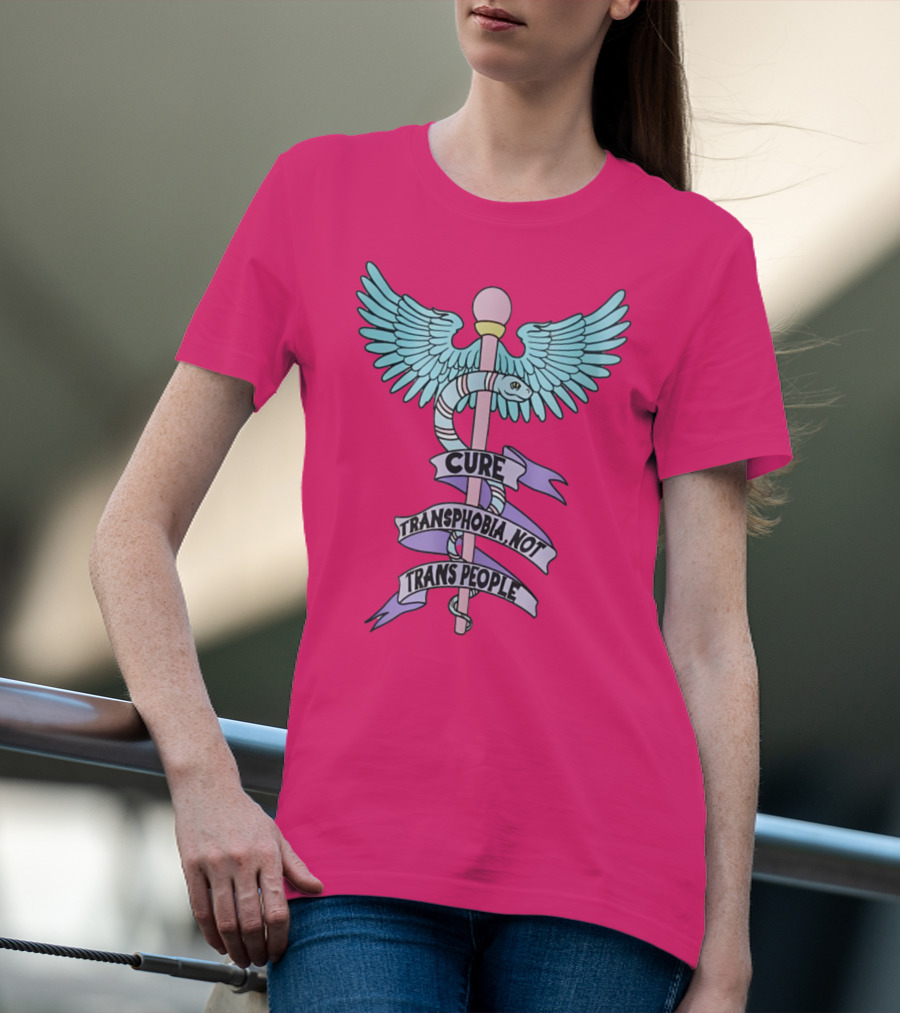 Target Pride Abprallen Cure Transphobia Not Trans People Caduceus Wings Snake Staff T-Shirt
