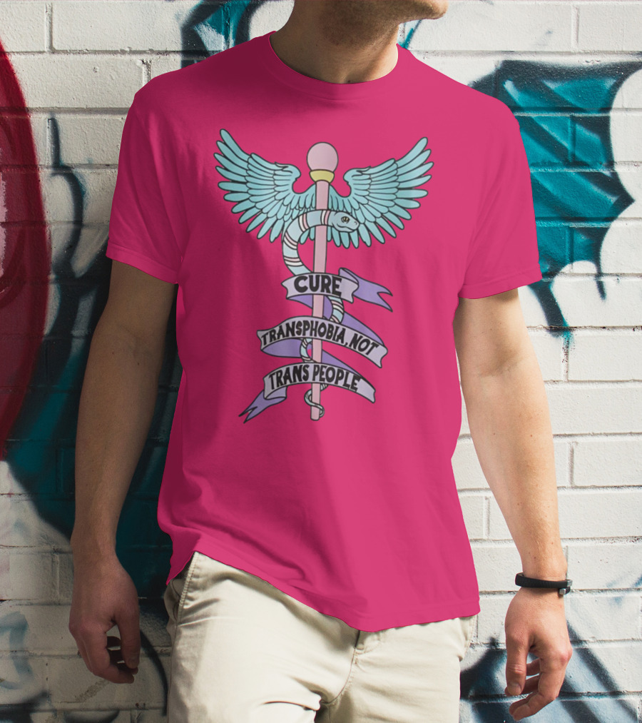 Target Pride Abprallen Cure Transphobia Not Trans People Caduceus Wings Snake Staff T-Shirt