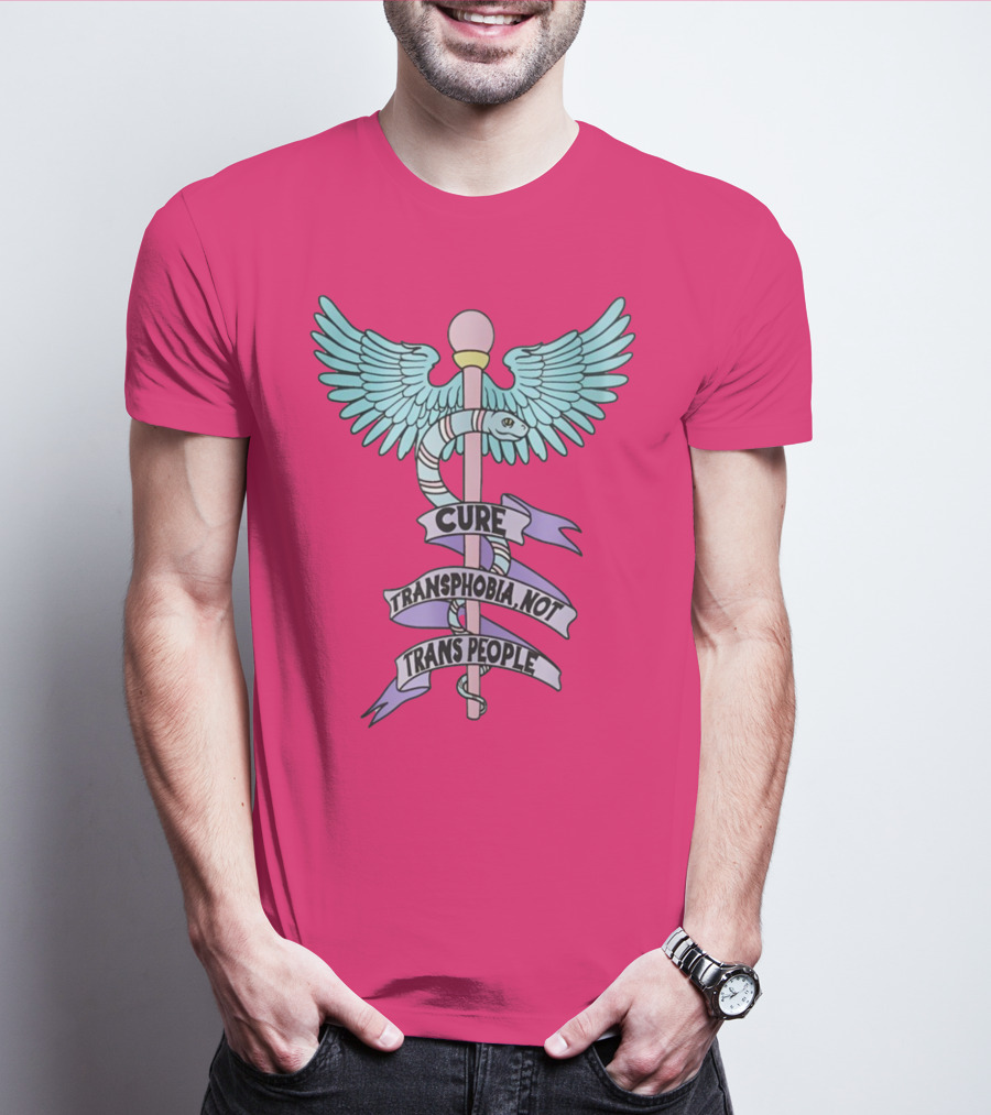 Target Pride Abprallen Cure Transphobia Not Trans People Caduceus Wings Snake Staff T-Shirt
