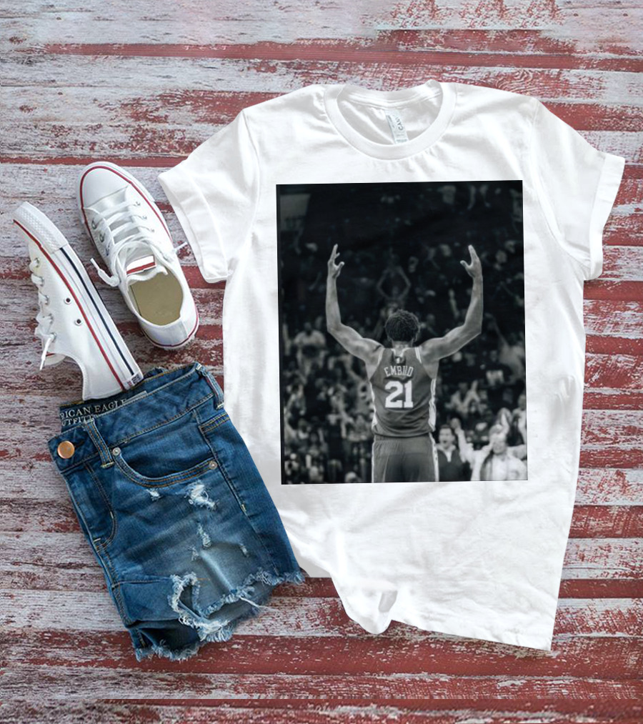 Joel Troel Embiid 21 Basketball Celebration Back View T-Shirt