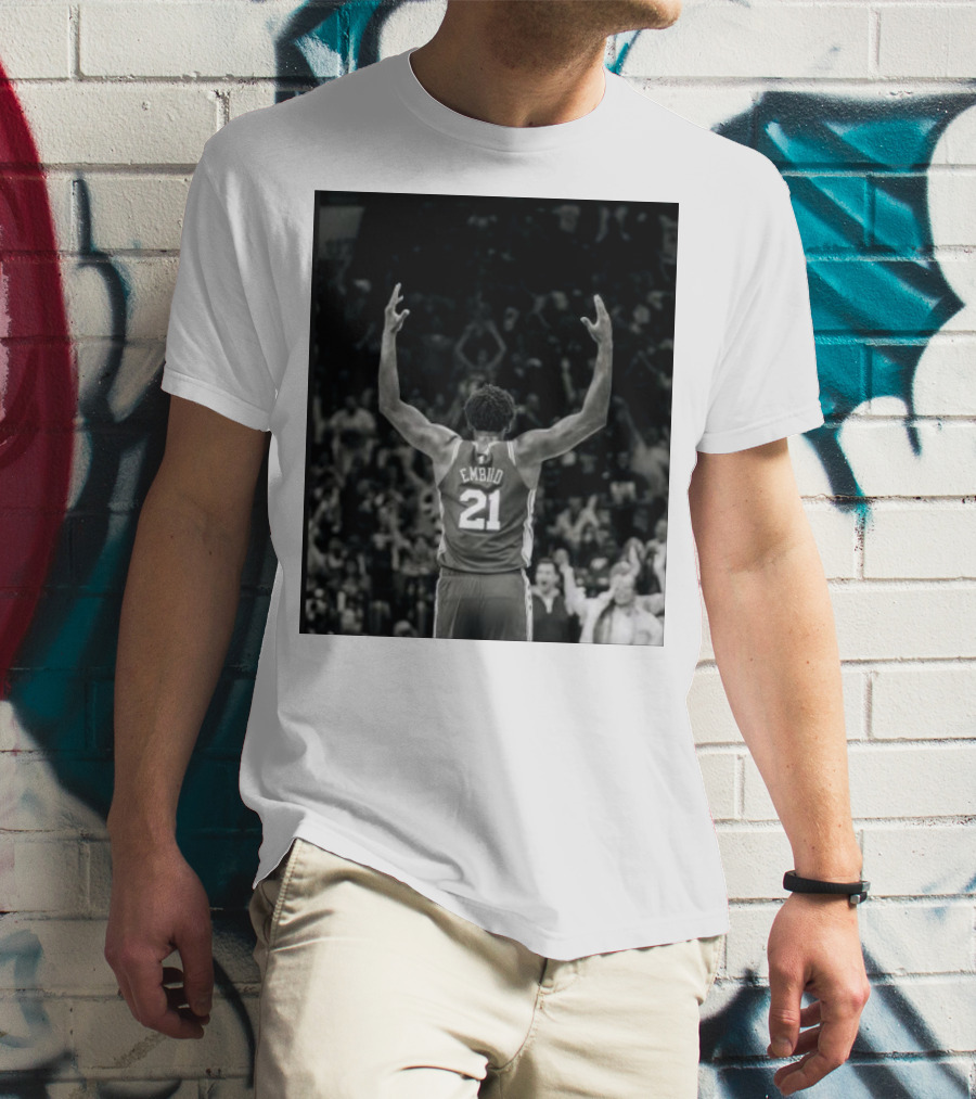 Joel Troel Embiid 21 Basketball Celebration Back View T-Shirt