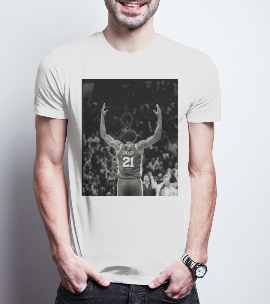 Joel Troel Embiid 21 Basketball Celebration Back View T-Shirt