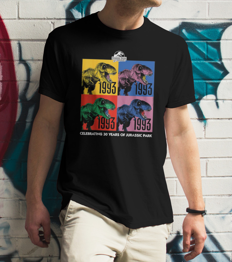 30 Years Of Jurassic Park 1993 Pop Art Dinosaur T-Shirt