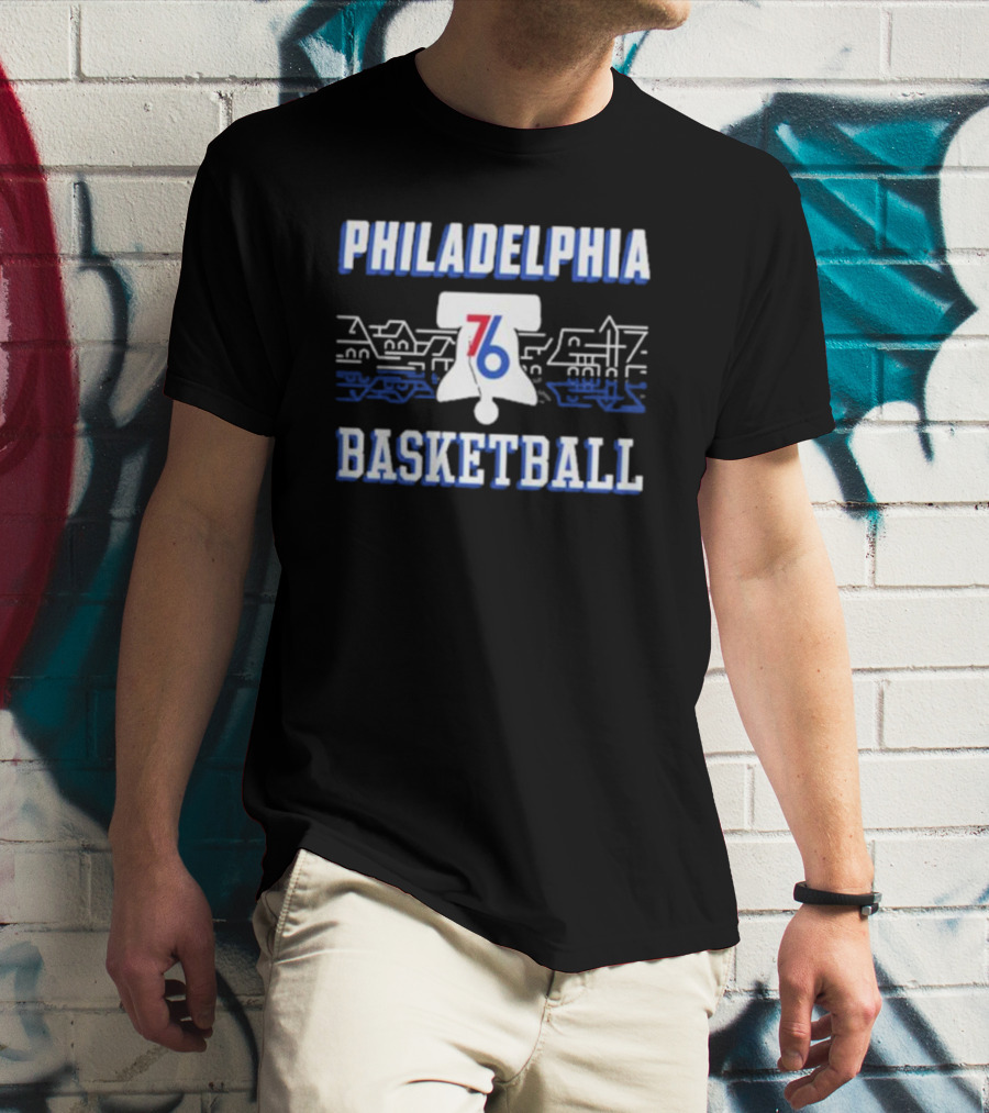 Philadelphia 76ers Liberty Bell Skyline Basketball Black City Series T-Shirt
