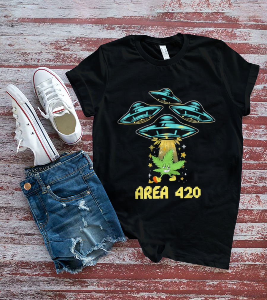 Area 420 UFO Weed Leaf Extraterrestrial Vibe T-Shirt