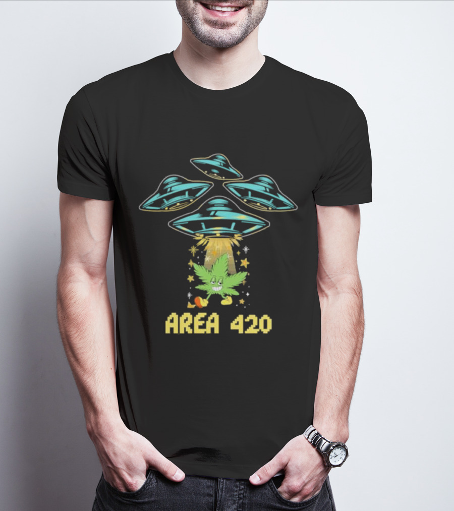 Area 420 UFO Weed Leaf Extraterrestrial Vibe T-Shirt