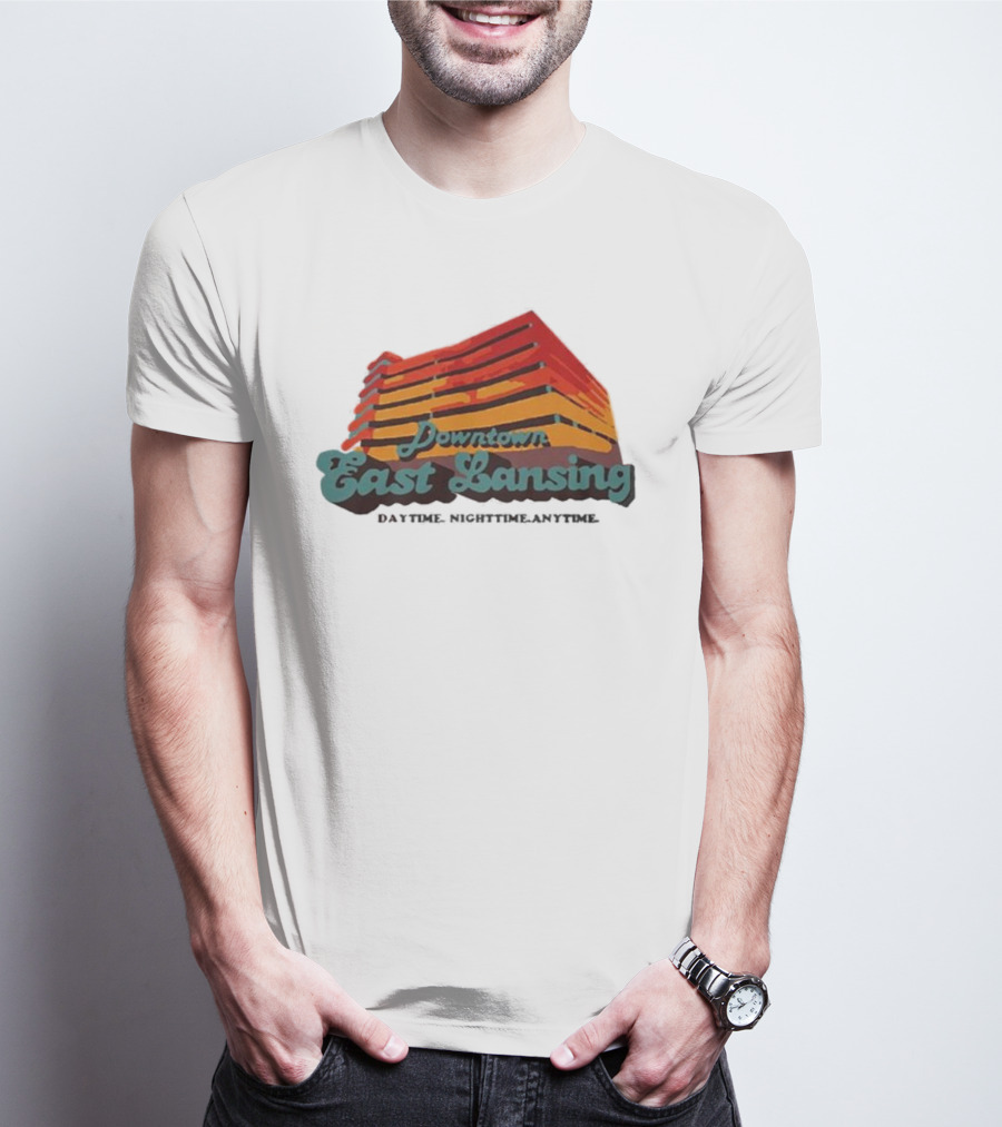 Downtown East Lansing Daytime Nighttime Anytime Retro Skyline T-Shirt