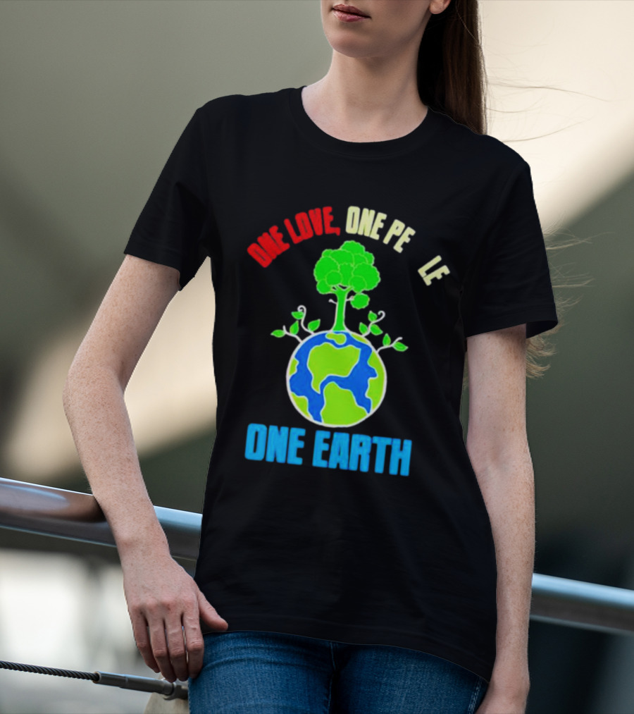 One Love One People One Earth Green Tree Globe Earth Day T-Shirt