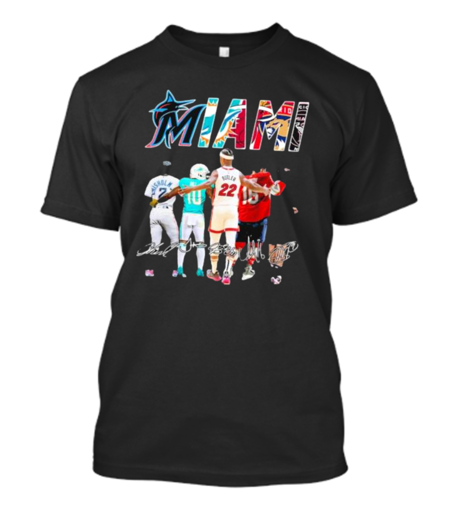 Miami Marlins Dolphins Heat Panthers Players Signatures T-Shirt