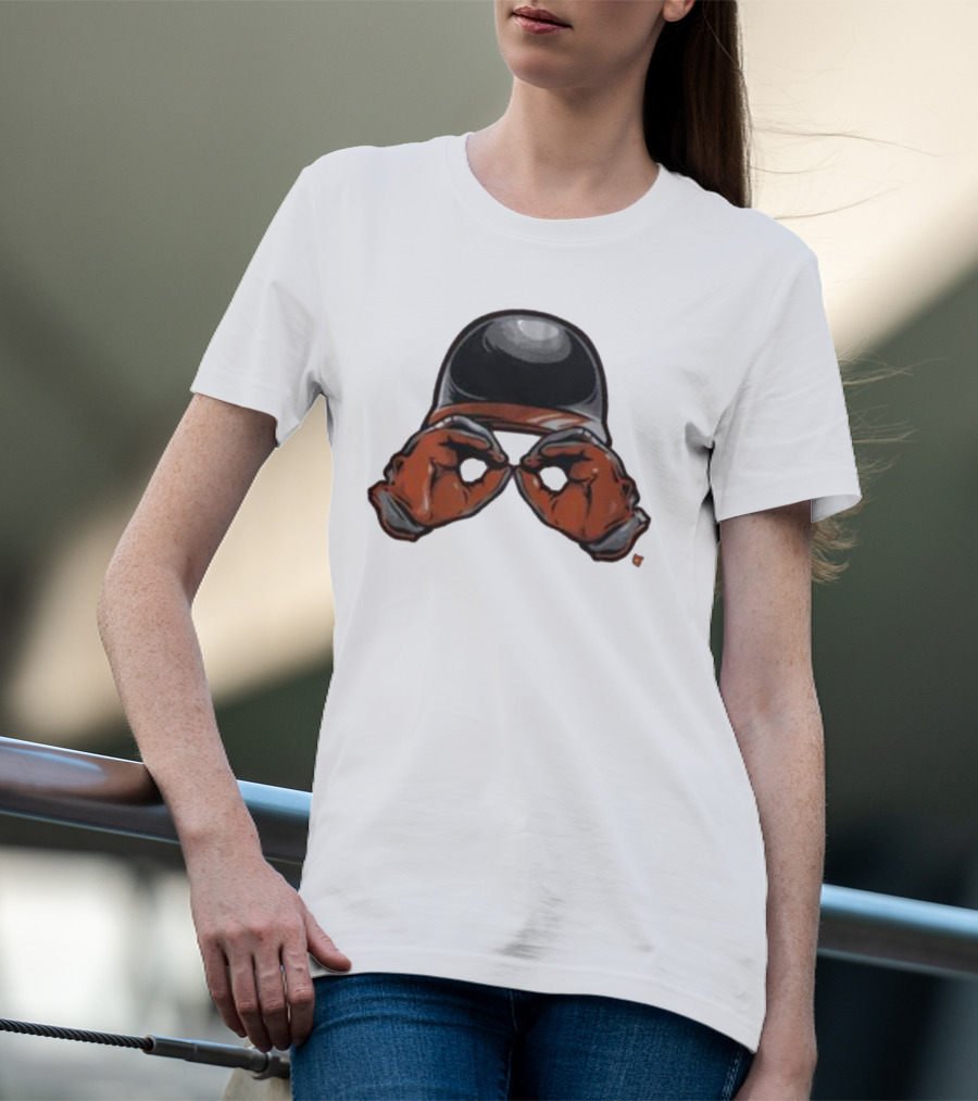 Baltimore Orioles Helmet And Gloves Holding Binoculars T-Shirt