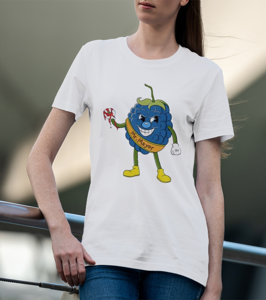 Blueberry Mr Mayor Holding Bleeding Hand Cartoon Character T-Shirt