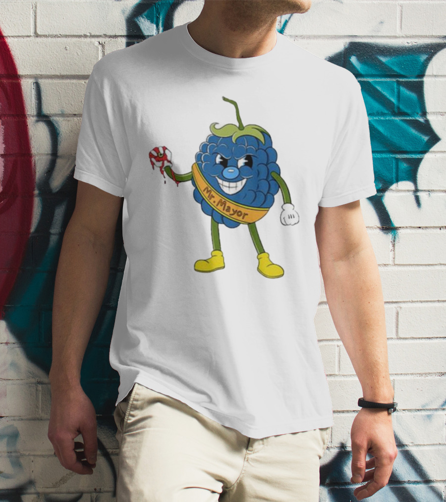 Blueberry Mr Mayor Holding Bleeding Hand Cartoon Character T-Shirt