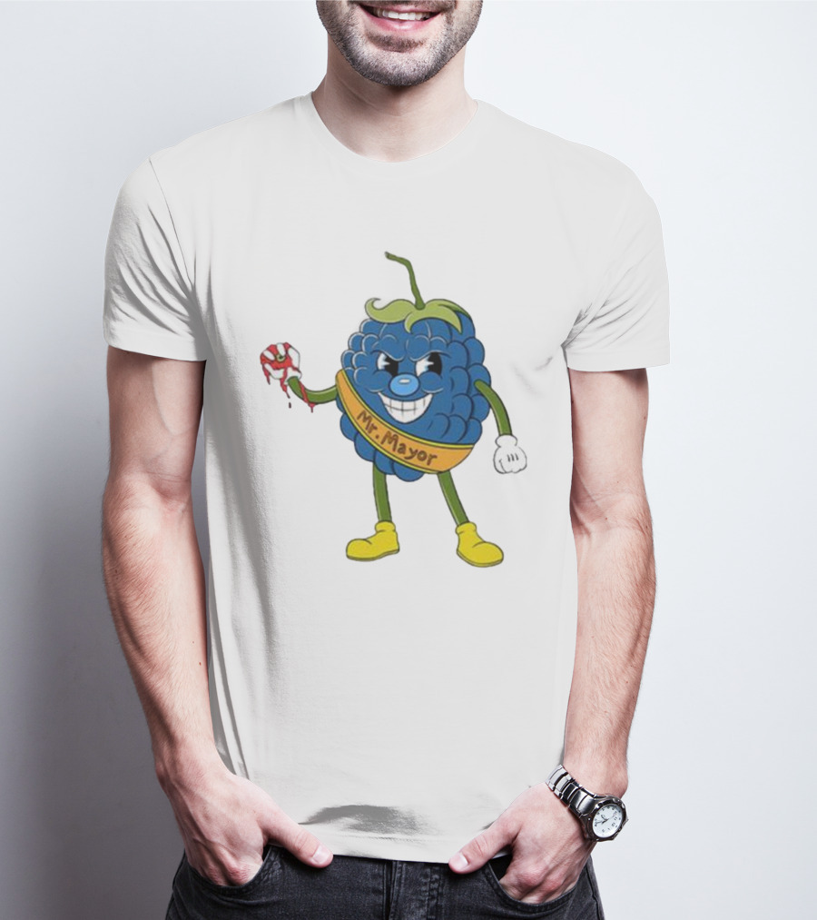 Blueberry Mr Mayor Holding Bleeding Hand Cartoon Character T-Shirt