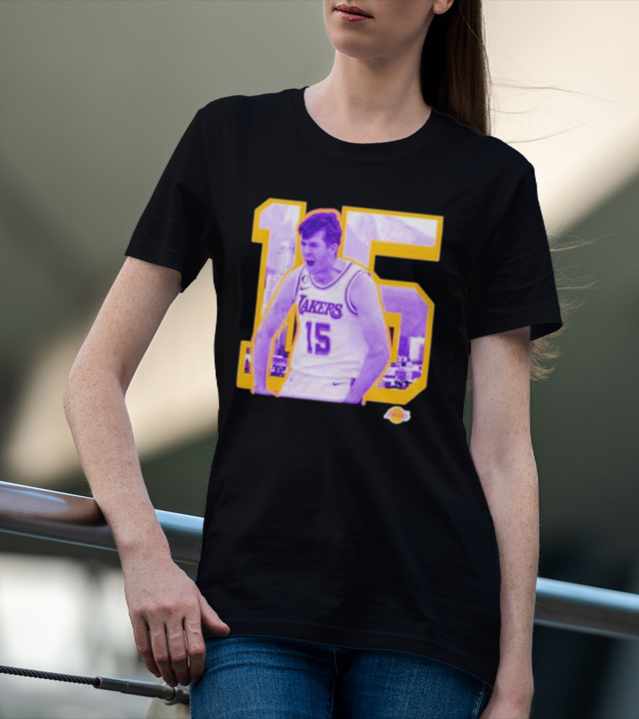 Los Angeles Lakers Austin Reaves 15 Skyline Background T-Shirt