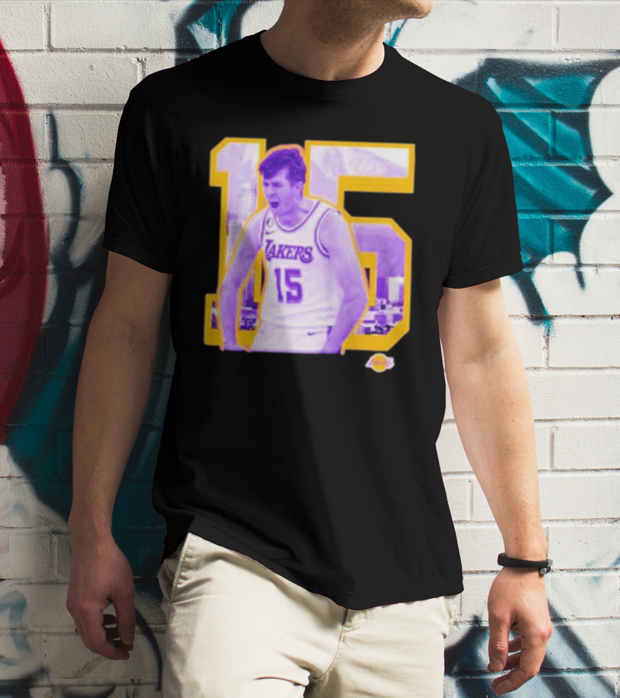 Los Angeles Lakers Austin Reaves 15 Skyline Background T-Shirt