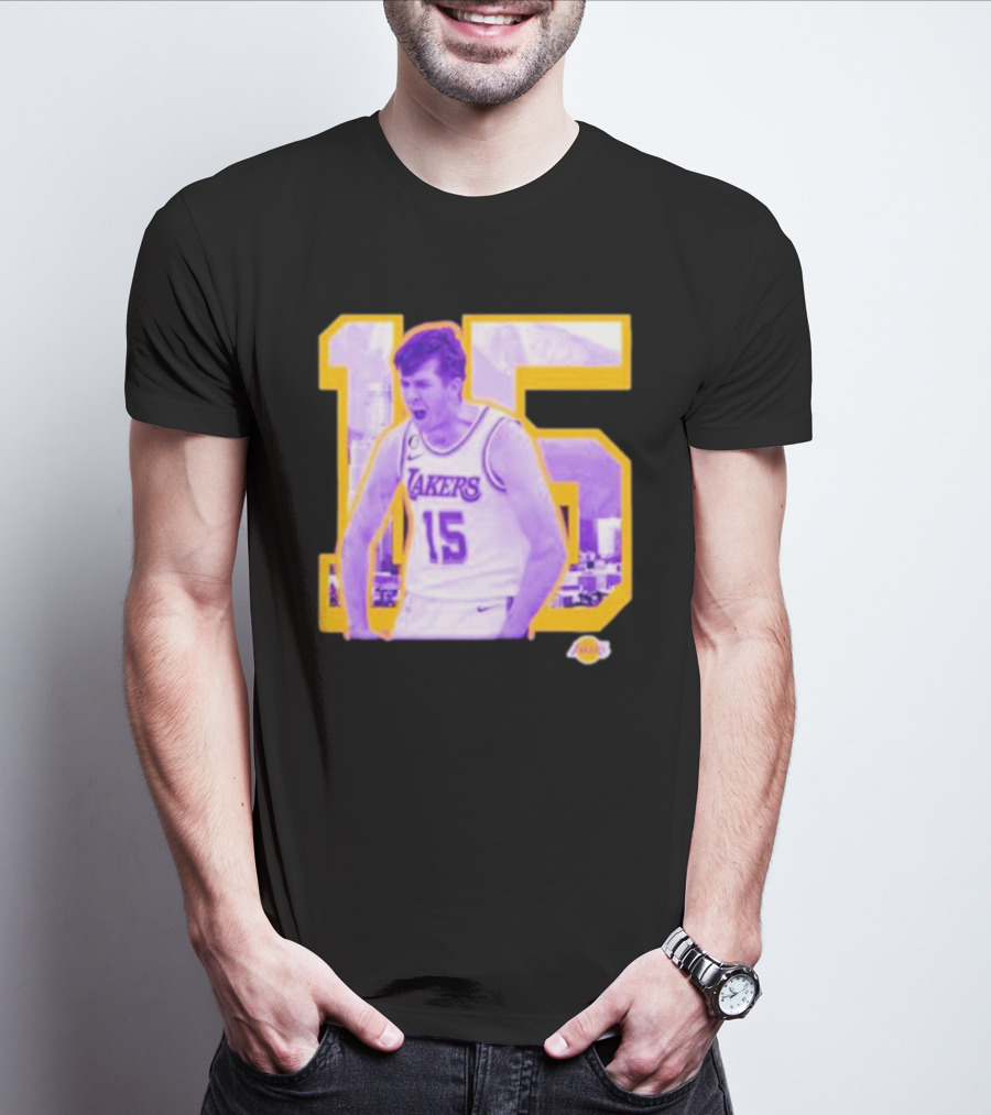 Los Angeles Lakers Austin Reaves 15 Skyline Background T-Shirt