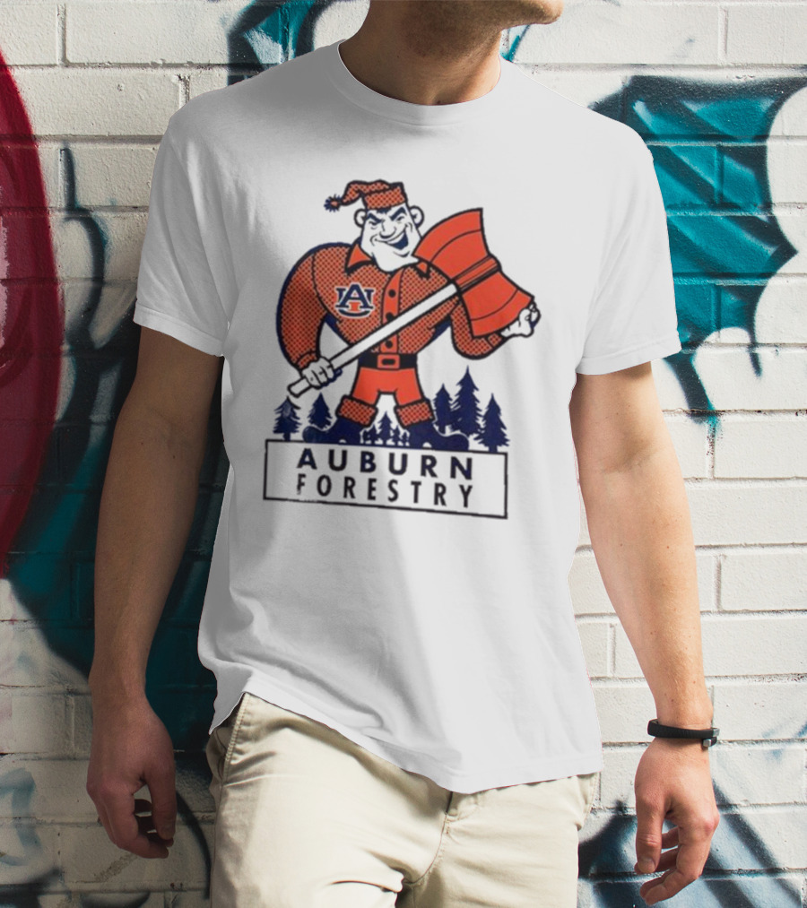 Auburn Forestry Lumberjack With Axe And Pine Trees T-Shirt