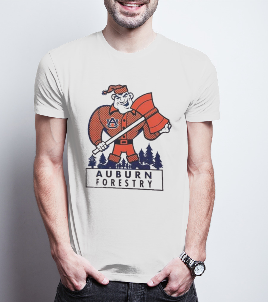 Auburn Forestry Lumberjack With Axe And Pine Trees T-Shirt
