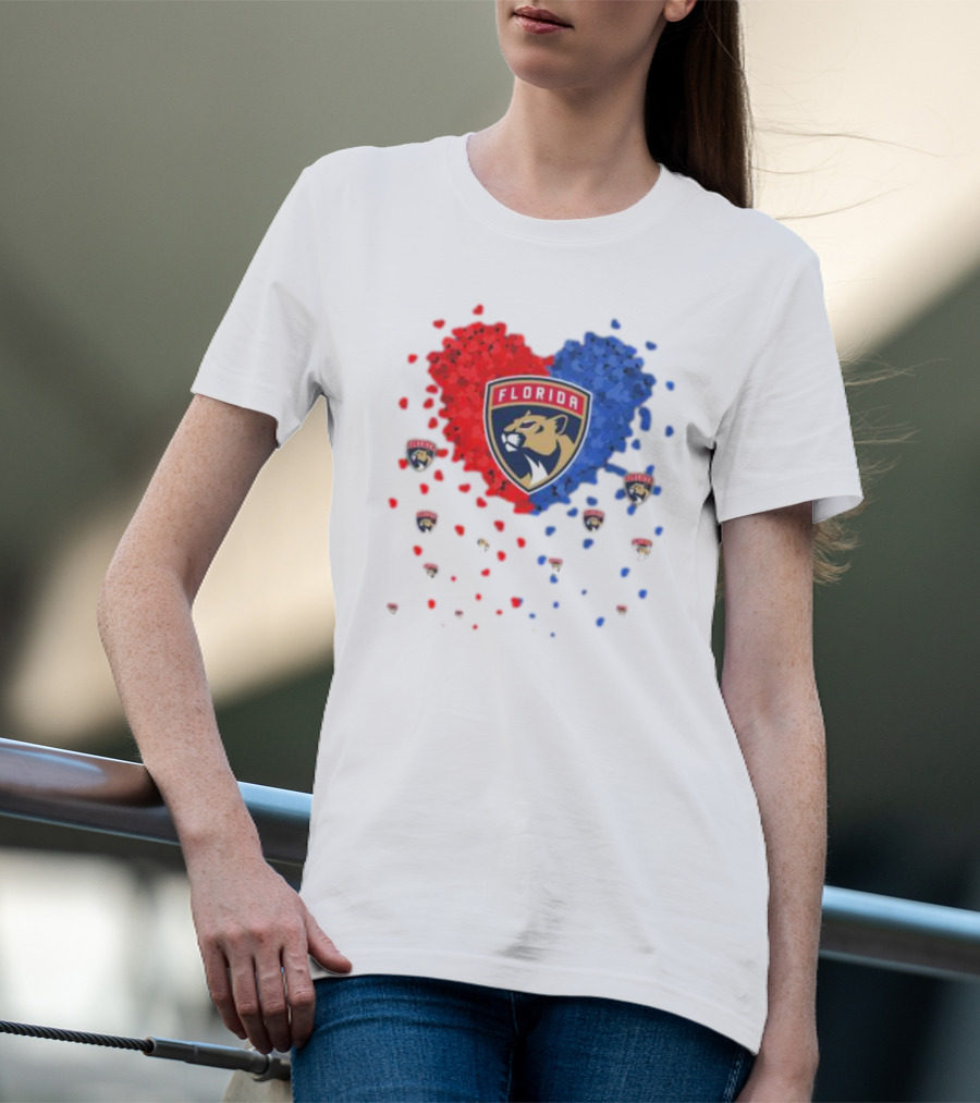 Florida Panthers Heart Logo Red Blue Paws T-Shirt