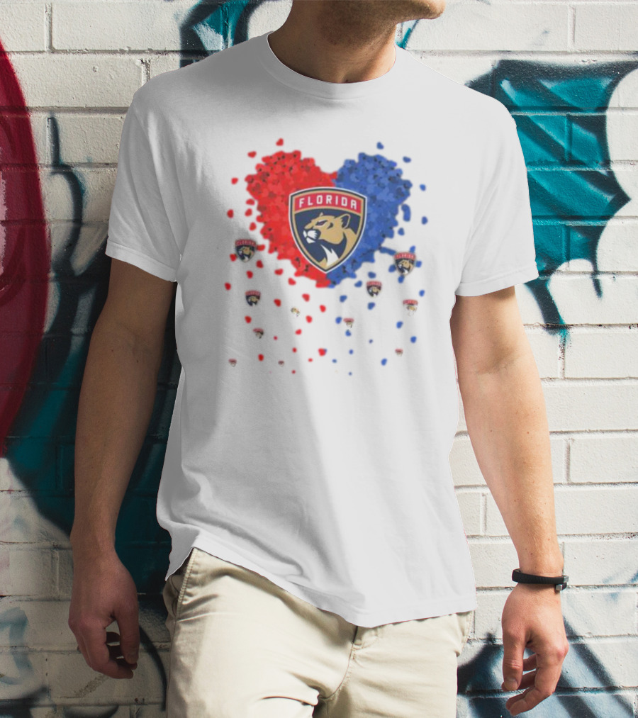 Florida Panthers Heart Logo Red Blue Paws T-Shirt