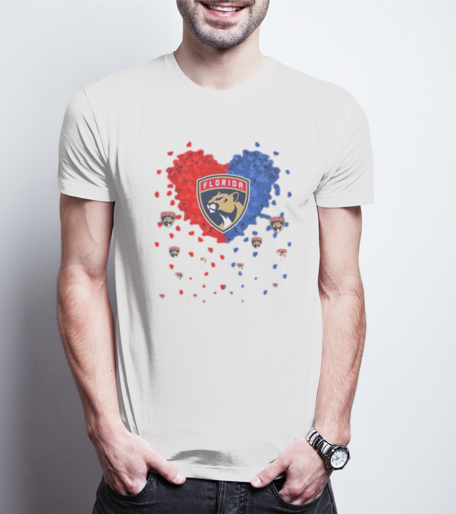 Florida Panthers Heart Logo Red Blue Paws T-Shirt