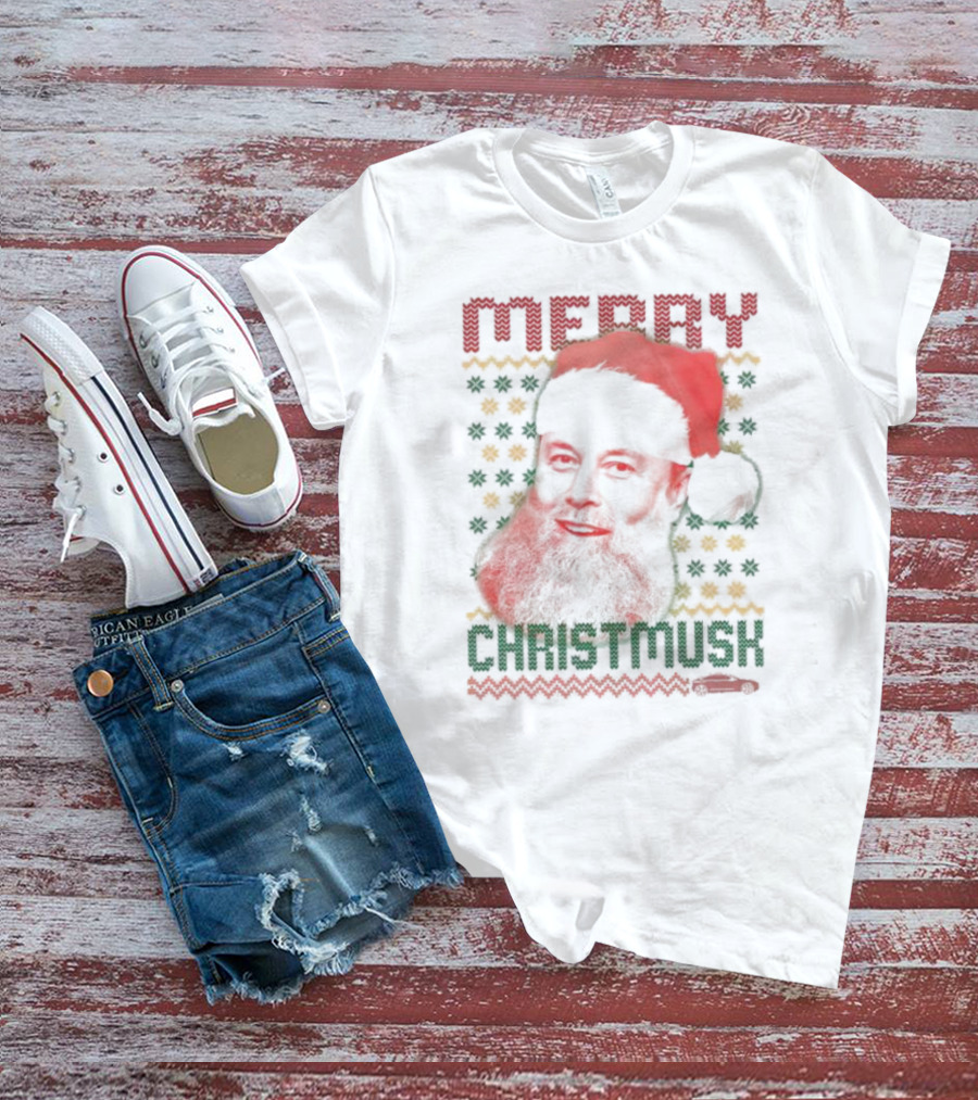 Merry Christmusk Santa Hat Beard Christmas Car T-Shirt