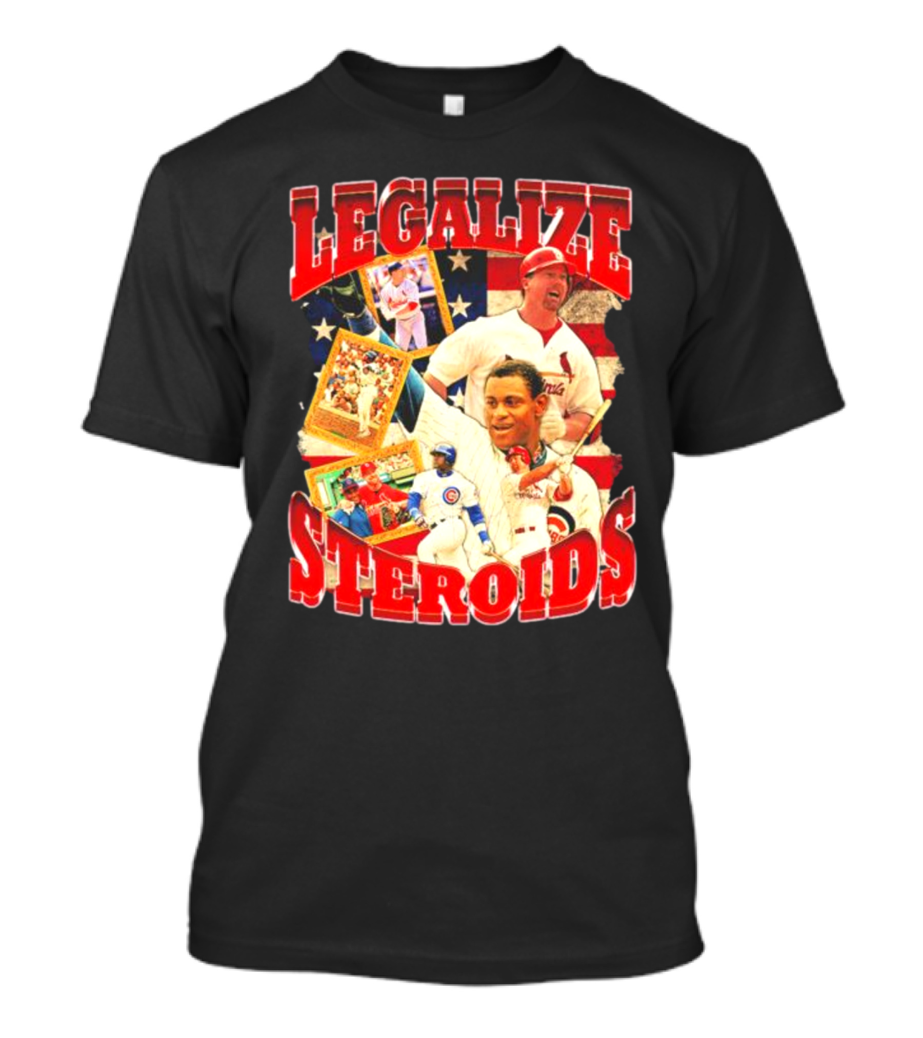 Legalize Steroids Baseball Iconography Retro USA Flag T-Shirt