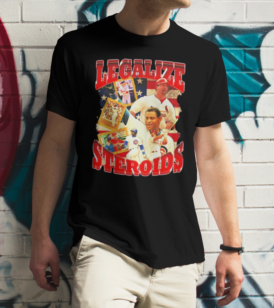 Legalize Steroids Baseball Iconography Retro USA Flag T-Shirt