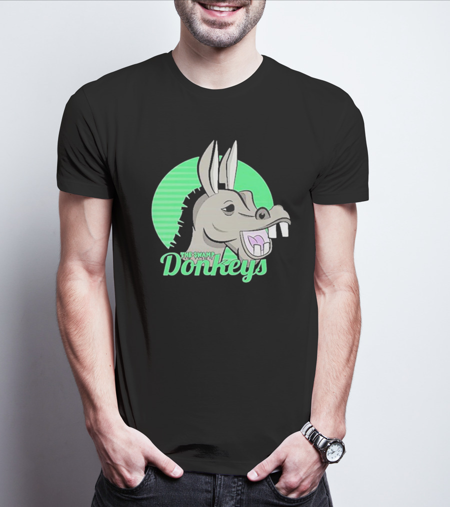 The Swamp Donkeys Green Logo Icon With Donkey Face T-Shirt