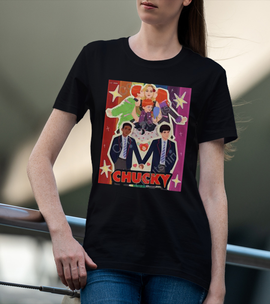 Chucky Pride Rainbow Characters Holding Hands Nbcu T-Shirt