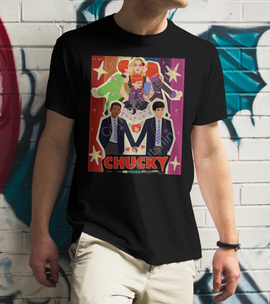 Chucky Pride Rainbow Characters Holding Hands Nbcu T-Shirt