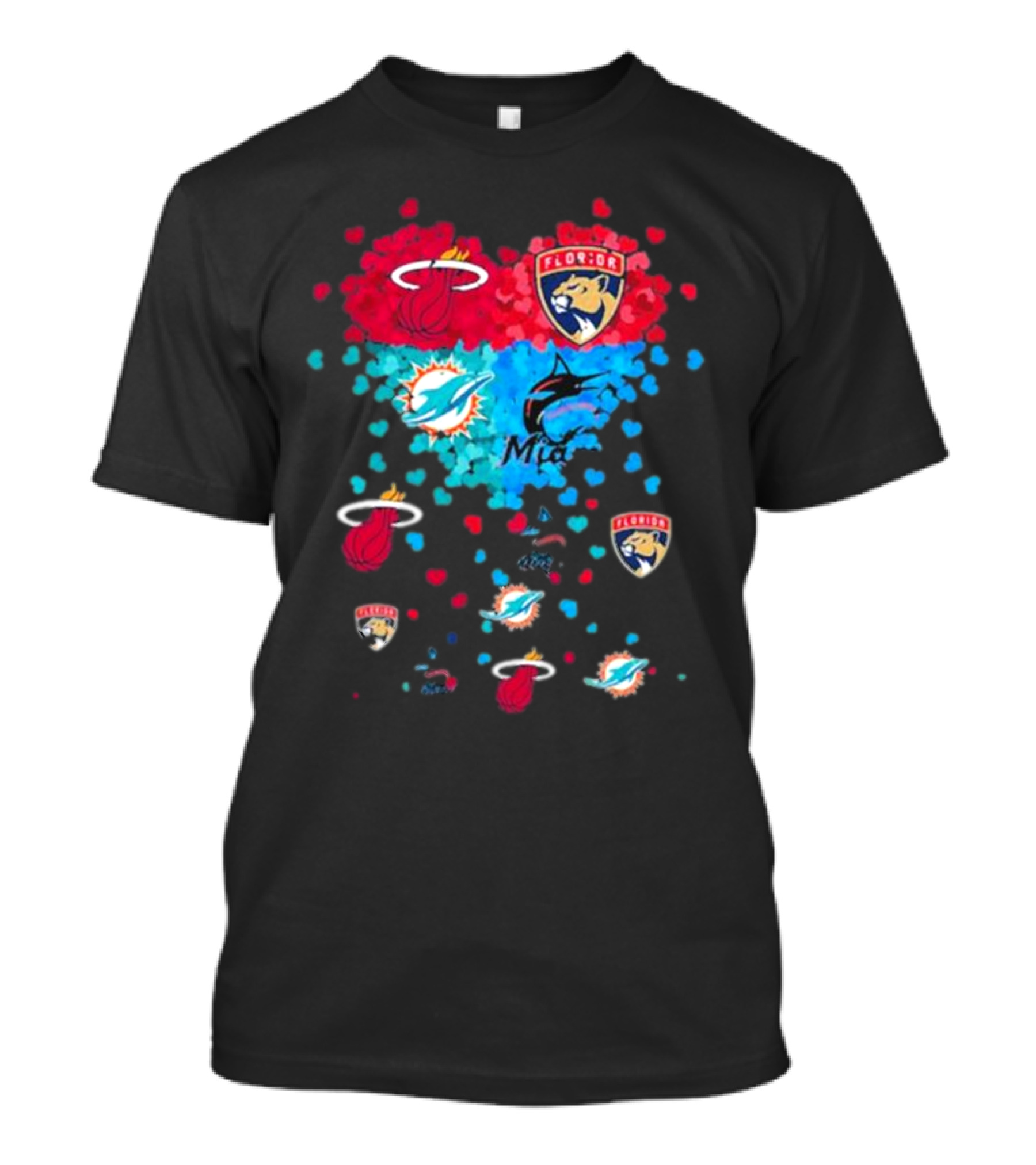 Miami Heat Dolphins Panthers Florida Sports Team Hearts T-Shirt