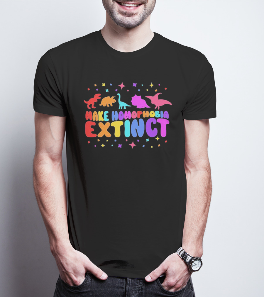 Make Homophobia Extinct Rainbow Dinosaurs Gay Pride T-Shirt
